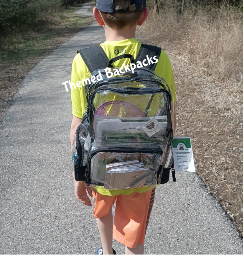 Themed backpacks ready for checkout