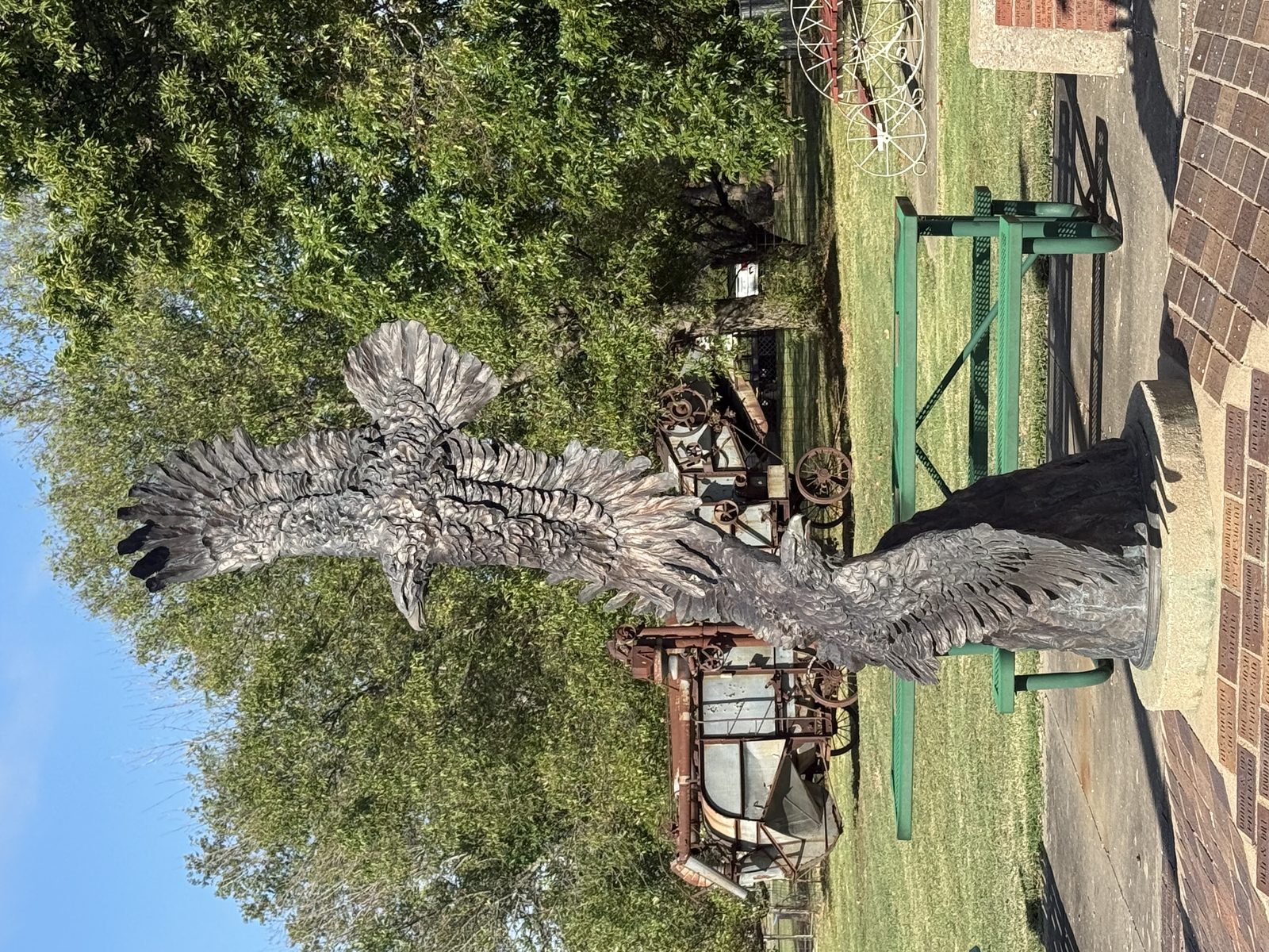 Closer view of the eagle sculpture at the veterans memorial